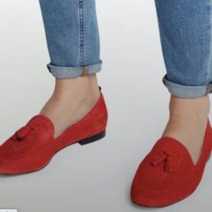 Boden Ines red suede tassle front flats loafers